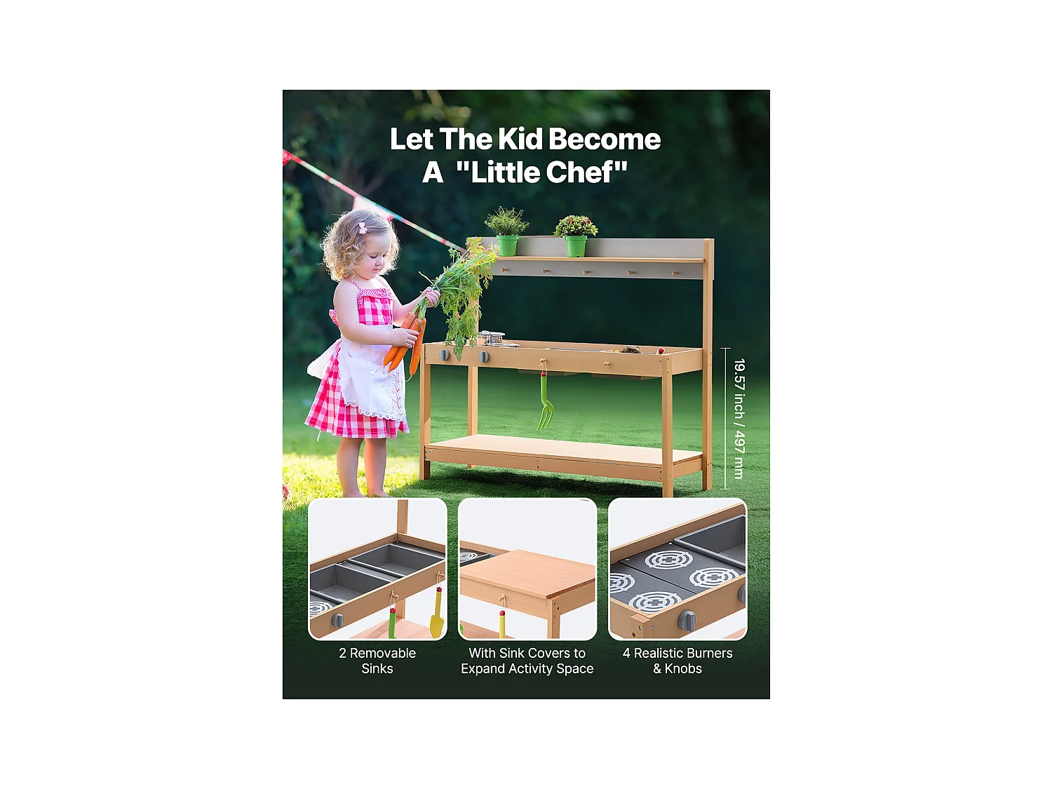 Cuisine pour Enfants, SucceBuy Cuisine en Bois - Ensemble de Jeux d'Extérieur pour Enfants