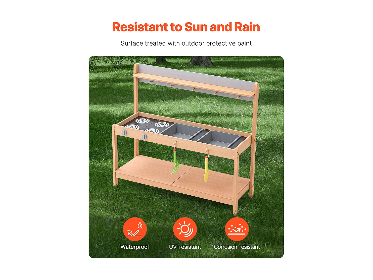 Cuisine pour Enfants, SucceBuy Cuisine en Bois - Ensemble de Jeux d'Extérieur pour Enfants