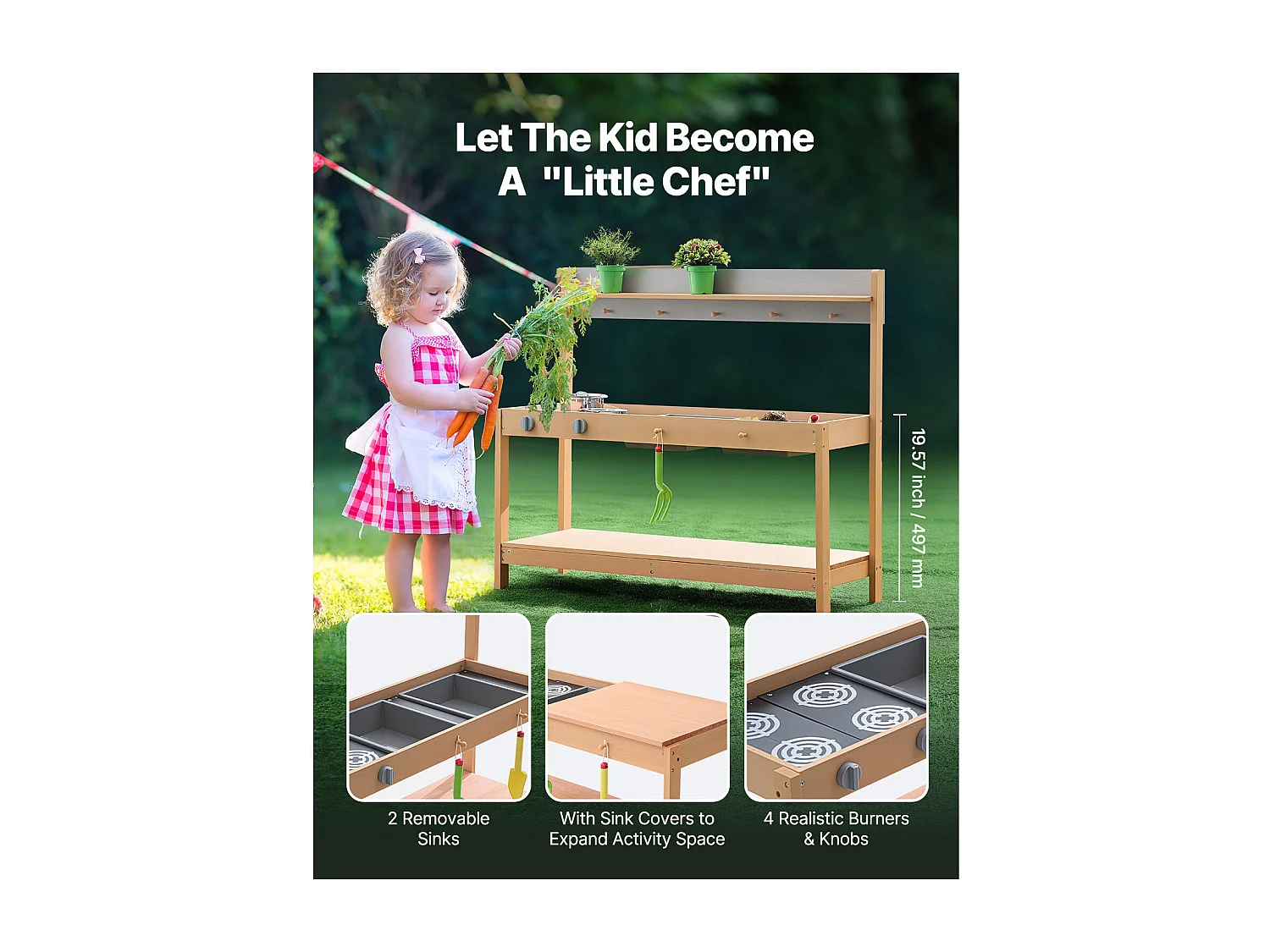 Cuisine pour Enfants, SucceBuy Cuisine en Bois - Ensemble de Jeux d'Extérieur pour Enfants