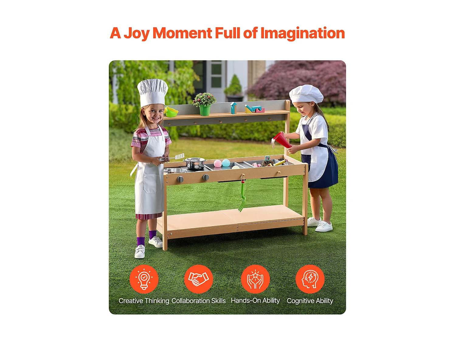 Cuisine pour Enfants, SucceBuy Cuisine en Bois - Ensemble de Jeux d'Extérieur pour Enfants