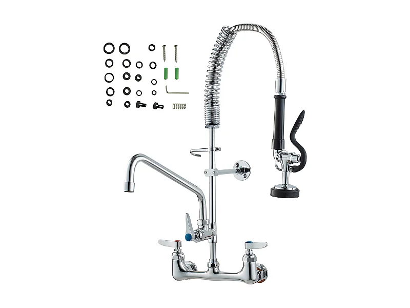 Keukenkraan, SucceBuy Commerciële Wandkraan - Met Voorspoelsproeier, 63.5 cm