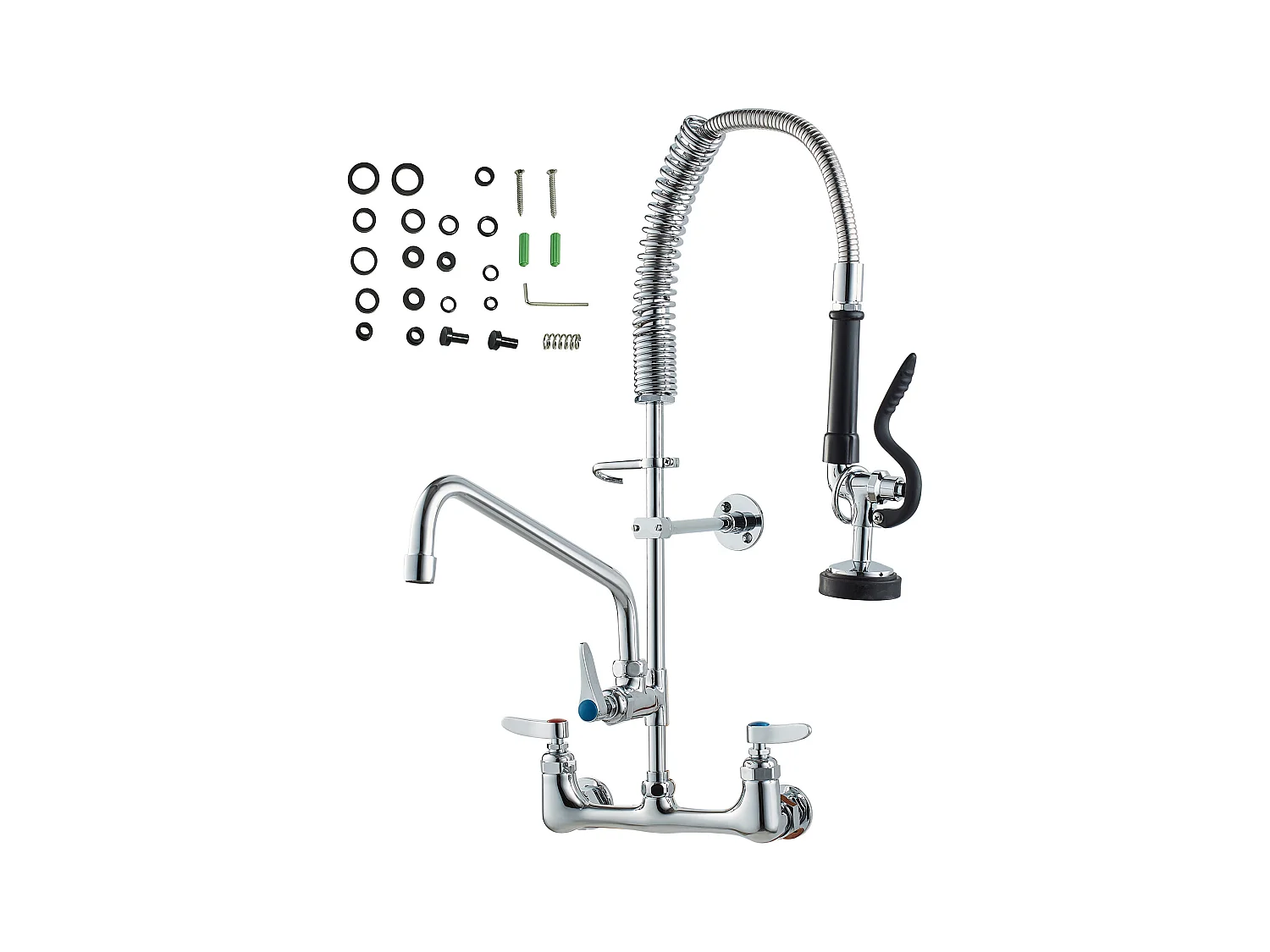 Keukenkraan, SucceBuy Commerciële Wandkraan - Met Voorspoelsproeier, 63.5 cm