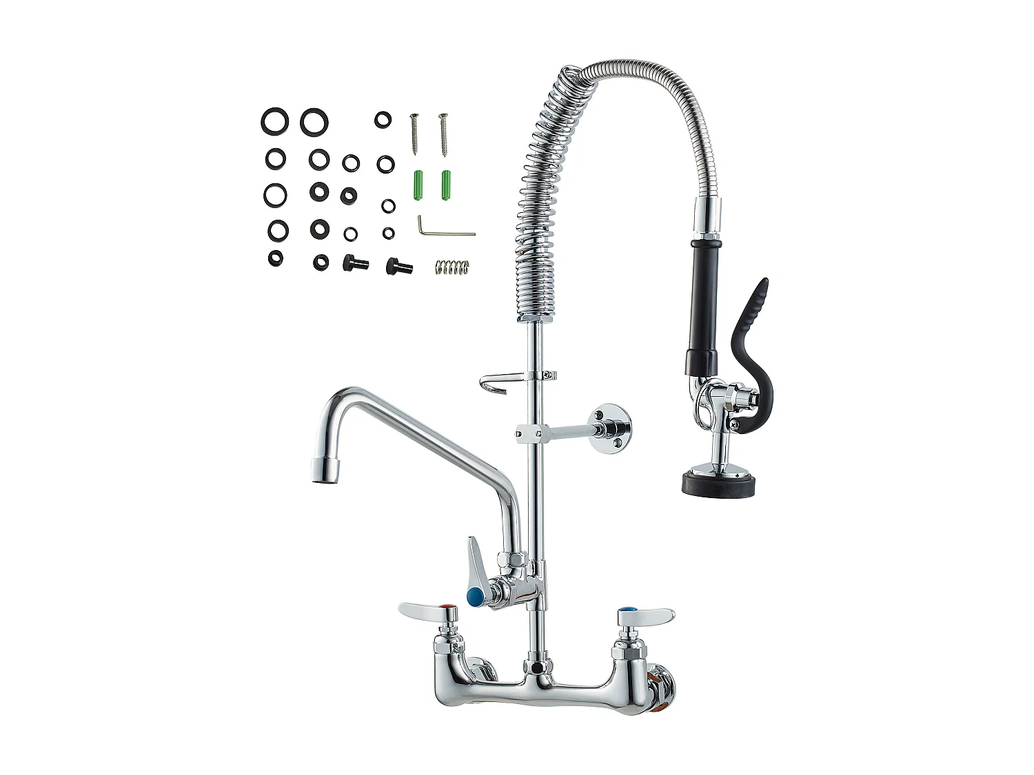 Robinet de Cuisine, SucceBuy Robinet d'Évier de Cuisine Mural Commercial - Avec Pulvérisateur de Pré-Rinçage, 63.5 cm