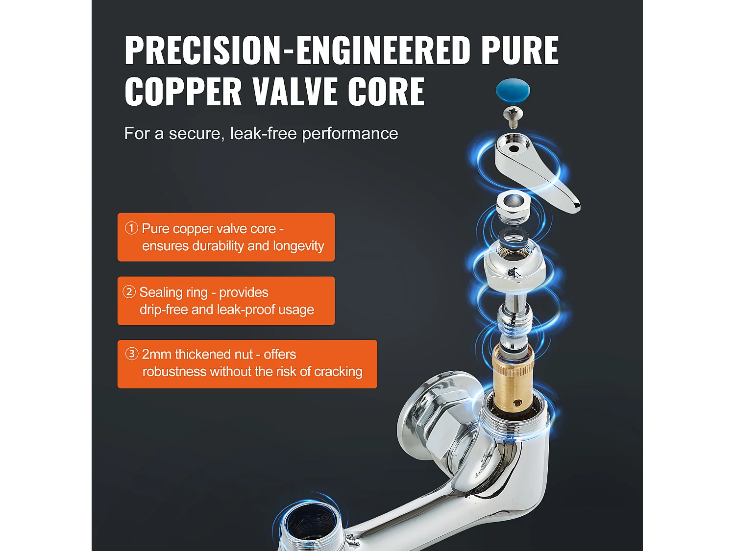 Robinet de Cuisine, SucceBuy Robinet d'Évier de Cuisine Mural Commercial - Avec Pulvérisateur de Pré-Rinçage, 63.5 cm