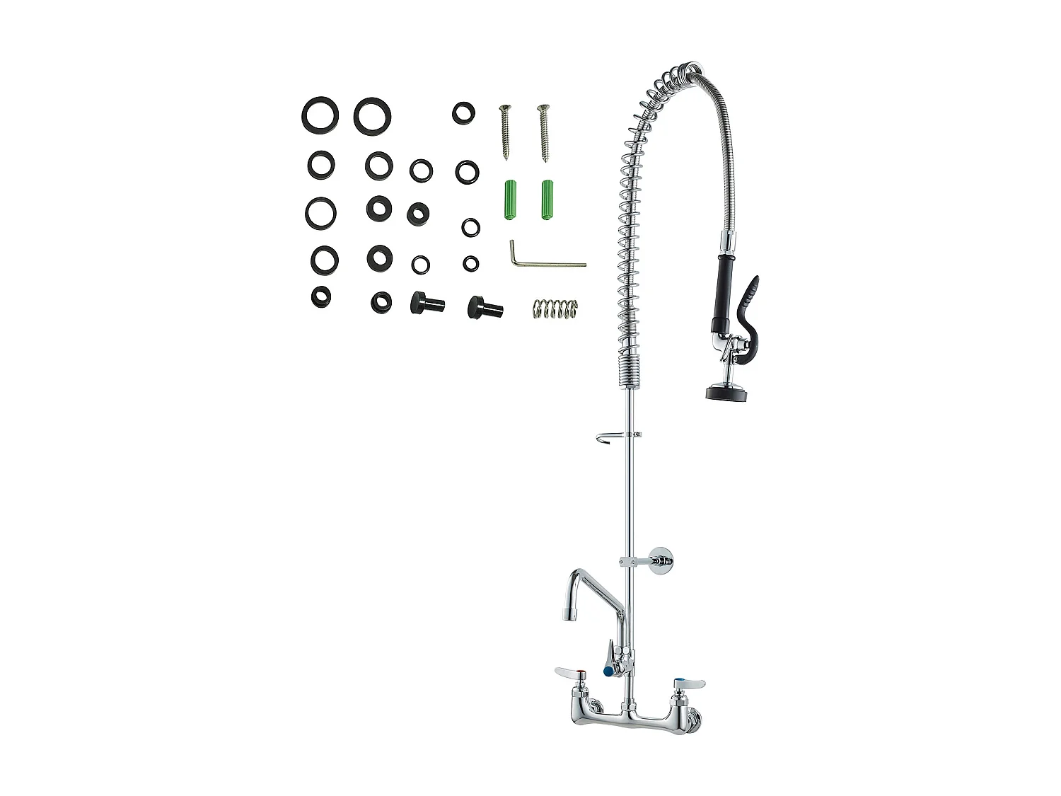 Robinet de Cuisine, SucceBuy Robinet d'Évier de Cuisine Mural Commercial - Avec Pulvérisateur de Pré-Rinçage, 111.8 cm