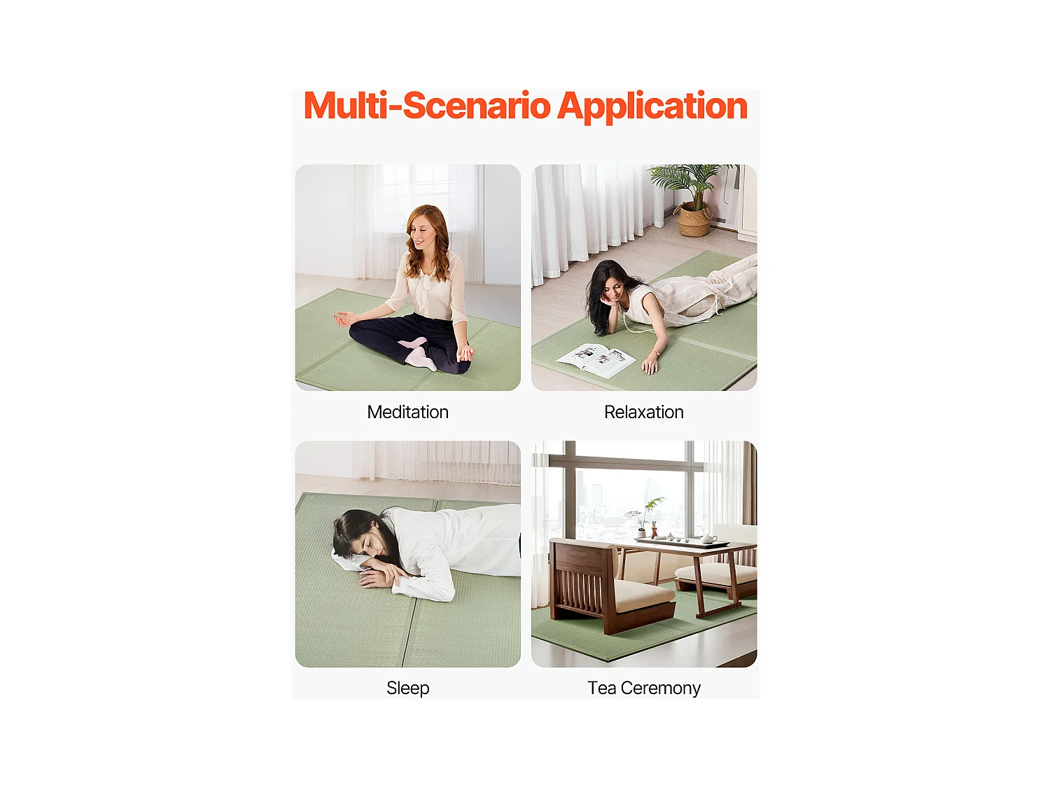 Tatami Japonais SucceBuy Tapis de Tatami Japonais Pliable Queen Size, Matelas Antidérapant en Herbe de Jonc