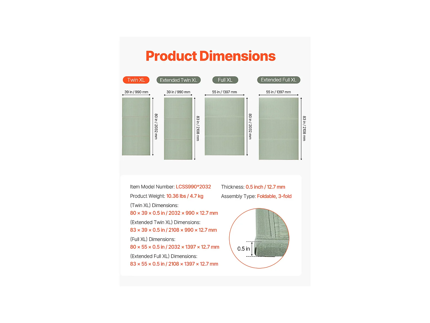 Tatami Japonais SucceBuy Tapis de Tatami Japonais Pliable Twin Size, Matelas Antidérapant en Herbe de Jonc