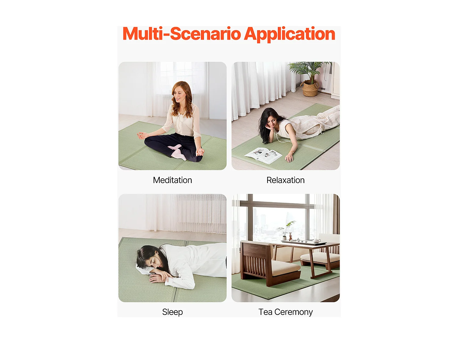 Tatami Japonais SucceBuy Tapis de Tatami Japonais Pliable Twin Size, Matelas Antidérapant en Herbe de Jonc