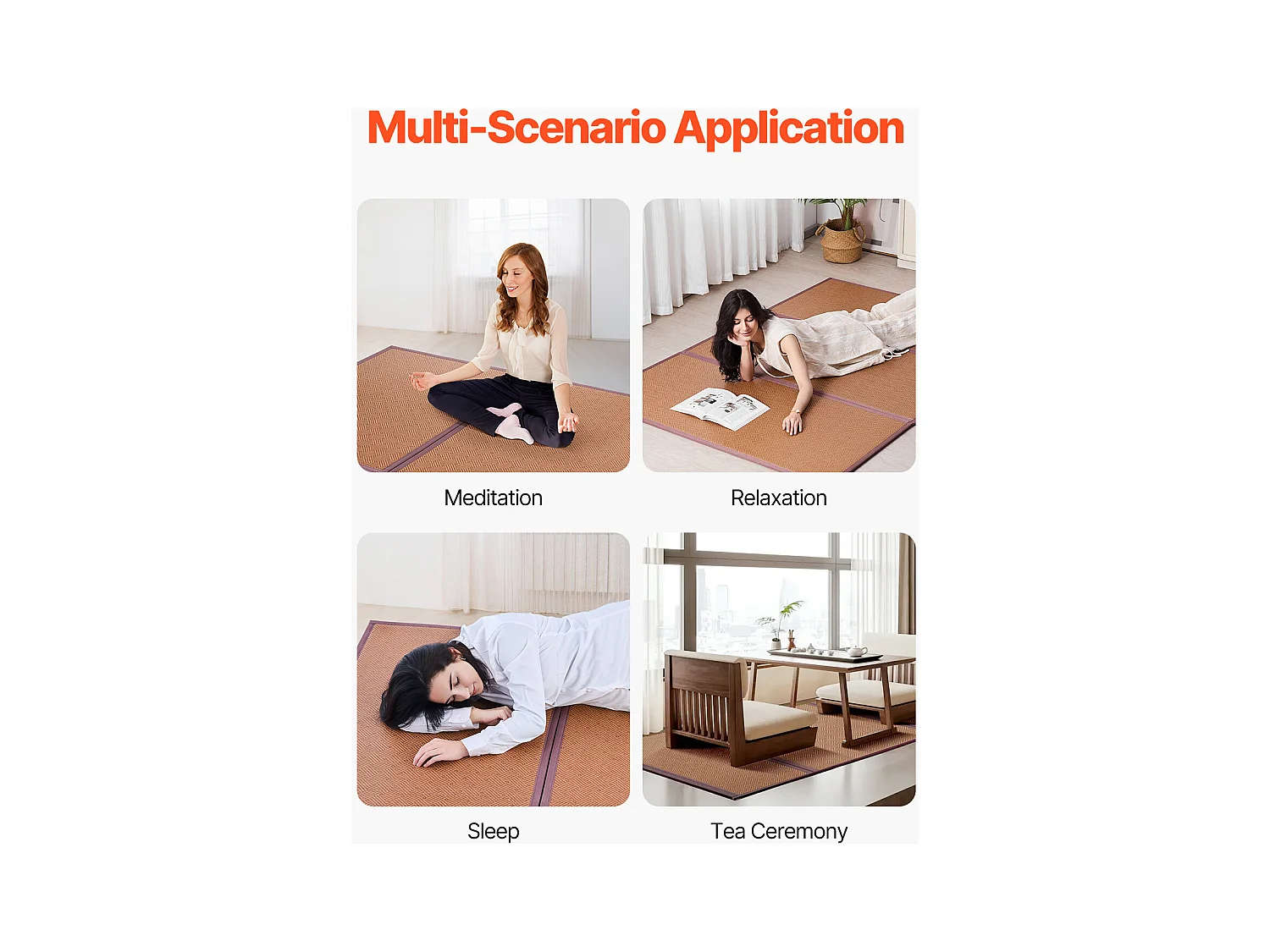 Tatami Japonais SucceBuy Tapis Tatami Japonais Pliable 203 x 140cm, Matelas en Rotin Naturel