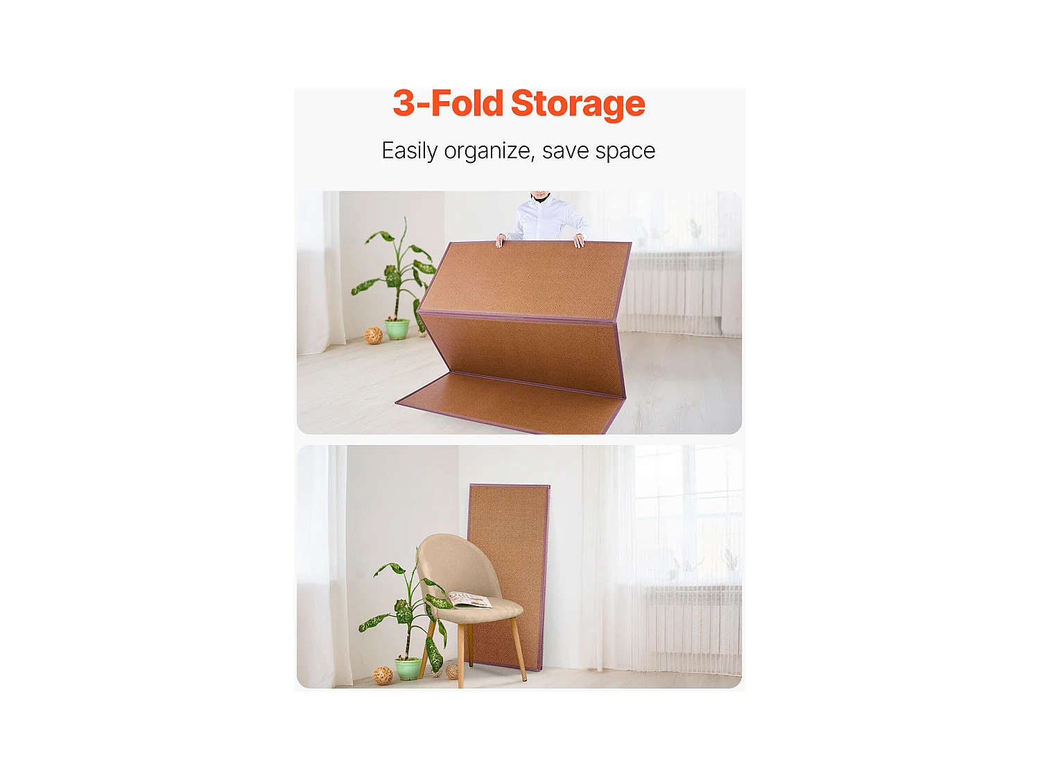 Tatami Japonais SucceBuy Tapis Tatami Japonais Pliable 203 x 140cm, Matelas en Rotin Naturel