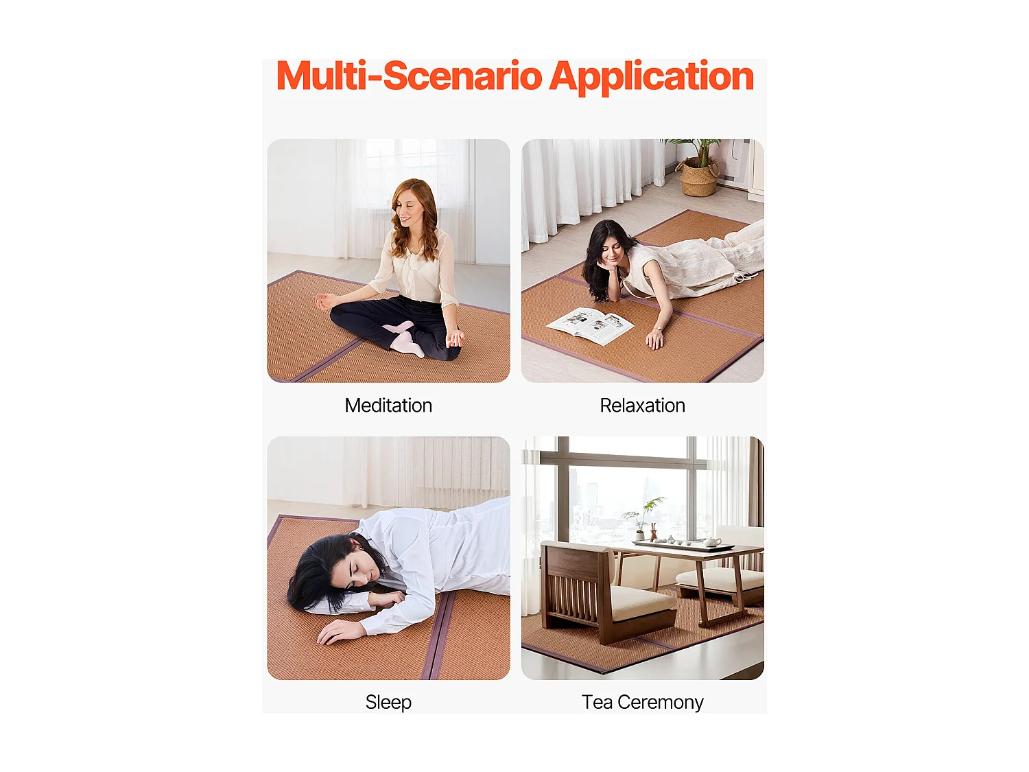 Tatami Japonais SucceBuy Tapis Tatami Japonais Pliable 203 x 140cm, Matelas en Rotin Naturel