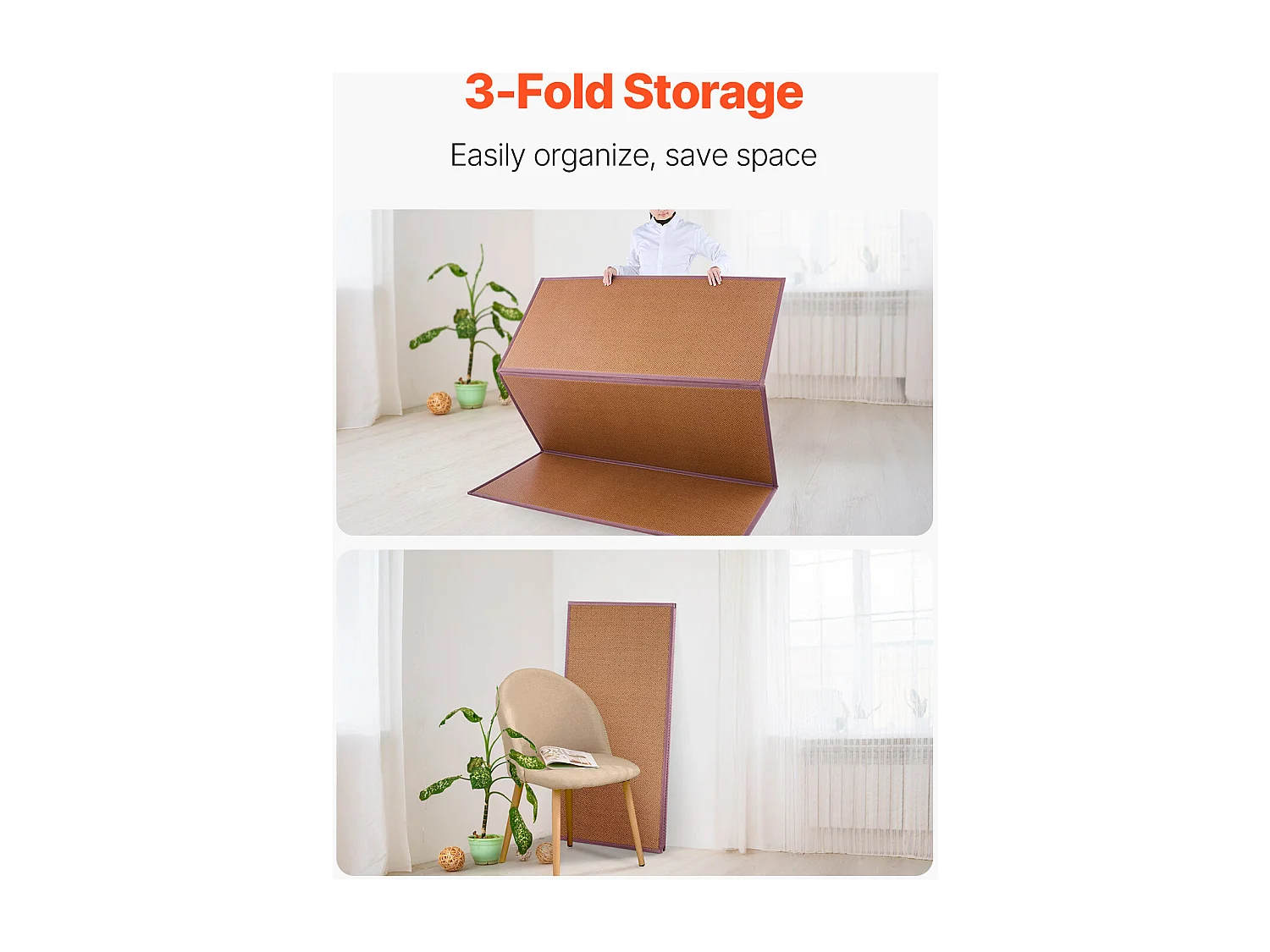 Tatami Japonais SucceBuy Tapis Tatami Japonais Pliable 203 x 140cm, Matelas en Rotin Naturel