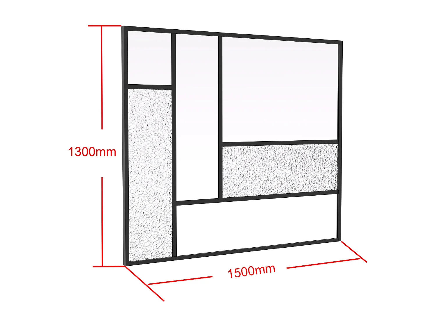 Verrière design asymétrique en aluminium thermolaqué et verre trempé texturé - L150 x H130 - FAIRVIEW