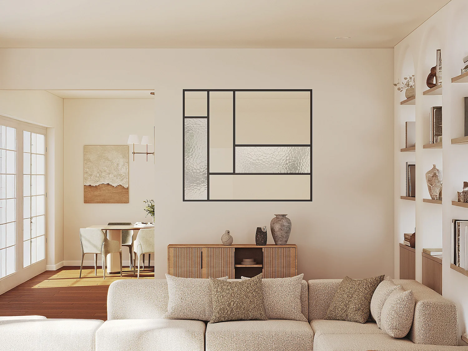 Verrière design asymétrique en aluminium thermolaqué et verre trempé texturé - L150 x H130 - FAIRVIEW