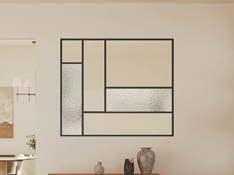 Verrière design asymétrique en aluminium thermolaqué et verre trempé texturé - L150 x H130 - FAIRVIEW