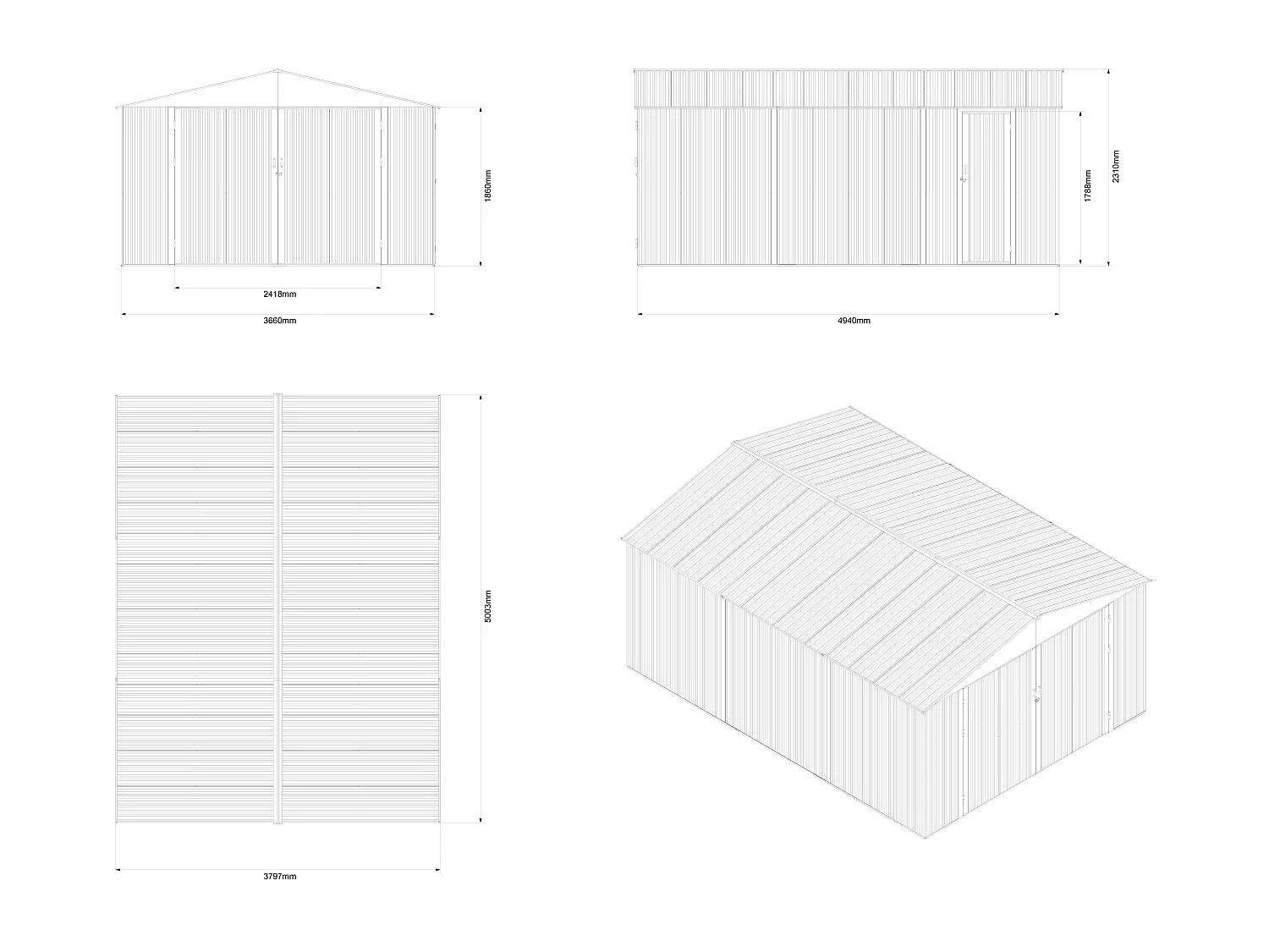 Garage en acier galvanisé avec porte de service- gris anthracite - 19 m² - RIDOSO