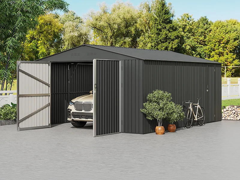 Garage en acier galvanisé avec porte de service- gris anthracite - 19 m² - RIDOSO