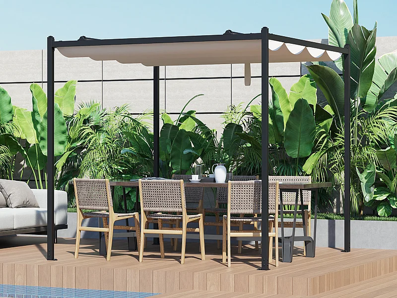 Pergola autoportante en acier avec toit rétractable - 5,3 m² - noir - MAZARA