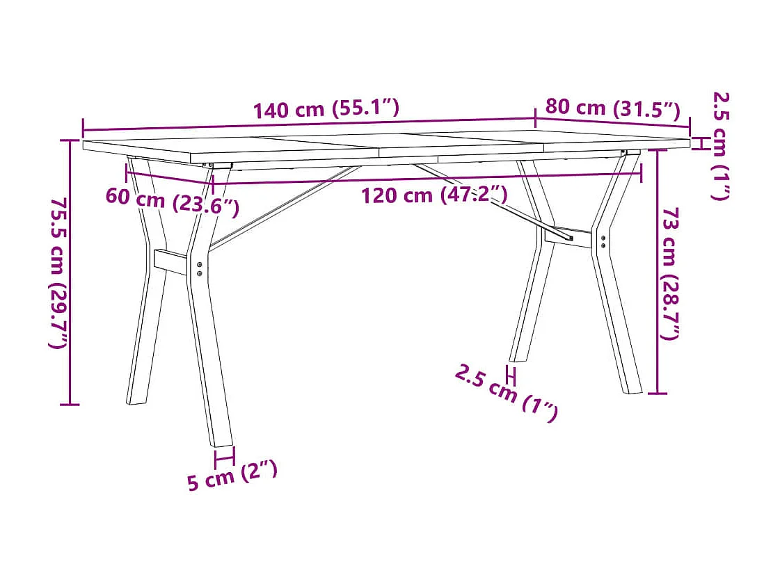 Table de salle à marron 140 x 80 x 75.5 cm DEC036825