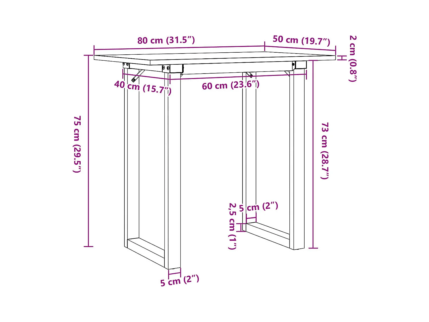 Table de salle à marron 80 x 50 x 75 cm DEC036794