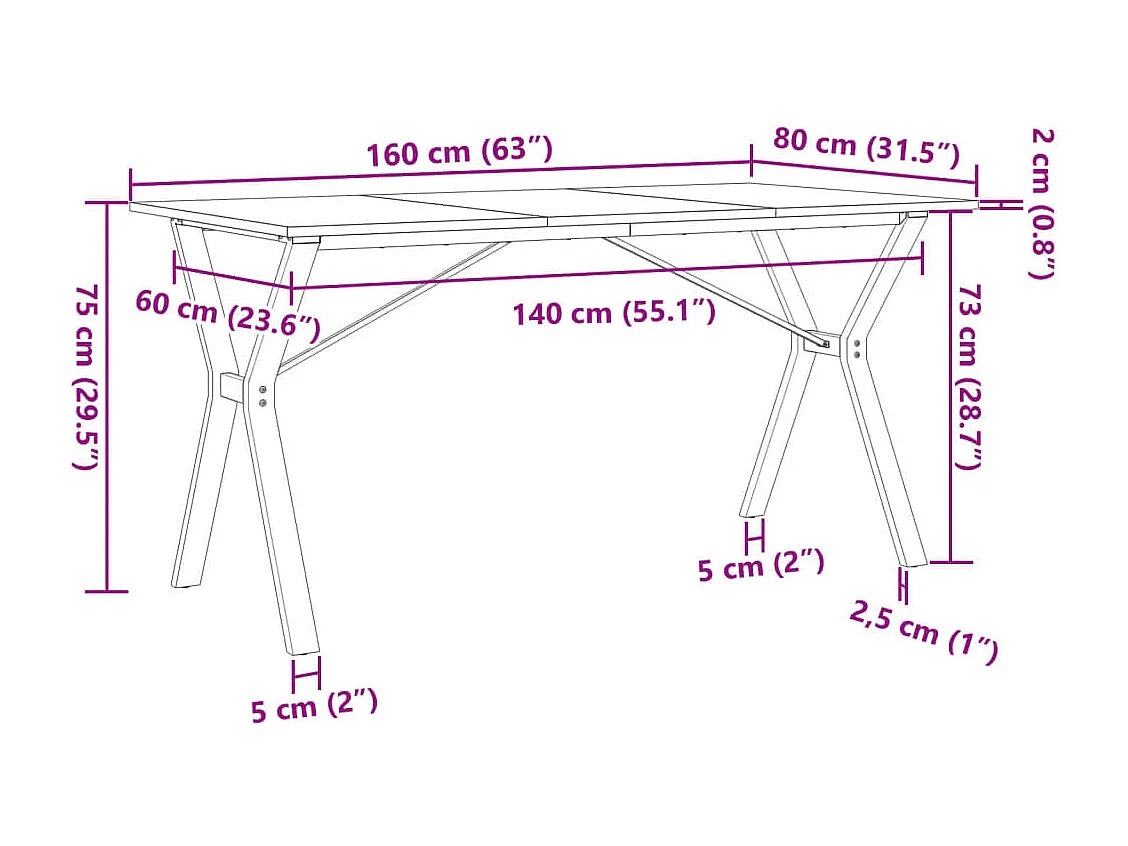 Table de salle à marron 160 x 80 x 75 cm DEC036826