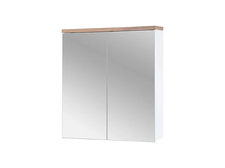 Meuble salle de bain ERMANO – Chêne clair et blanc brillant – 60x70 cm – 2 portes miroir – À suspendre