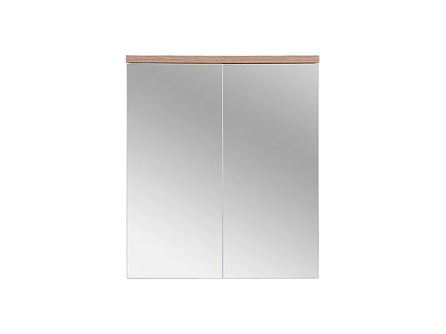 Meuble salle de bain ERMANO – Chêne clair et blanc brillant – 60x70 cm – 2 portes miroir – À suspendre