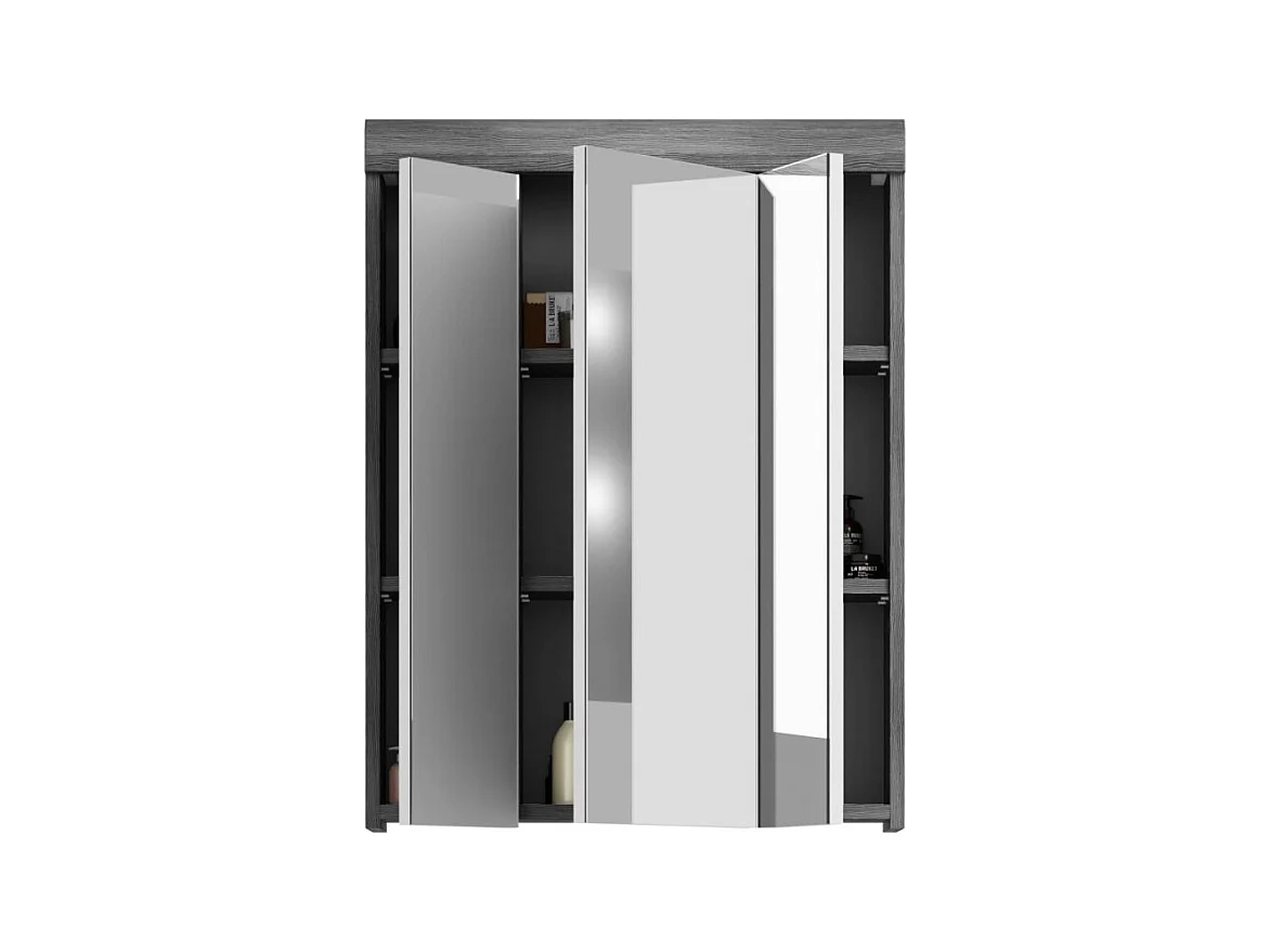 Mueble de almacenamiento alto SCOTT – 3 puertas con espejo – Gris oscuro y blanco – 60x79x18 cm