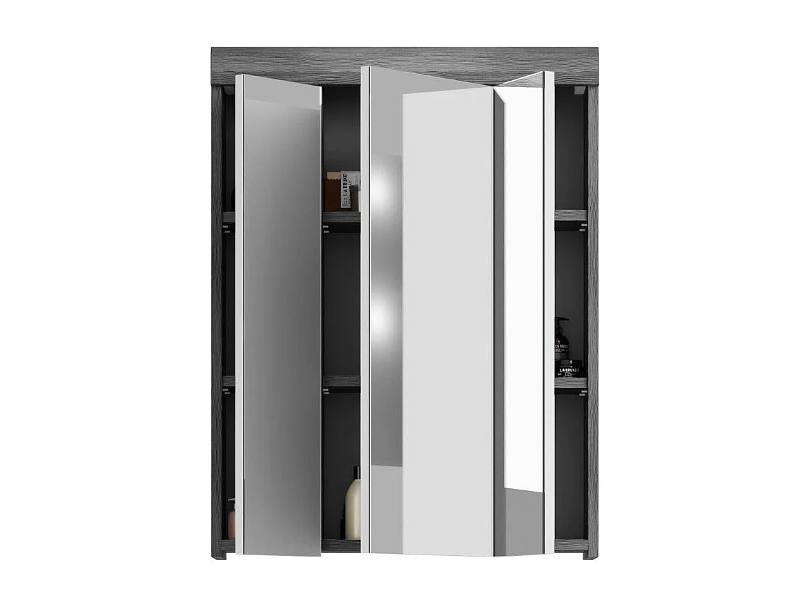 Meuble de rangement haut SCOTT – 3 portes avec miroir – Gris foncé et blanc – 60x79x18 cm