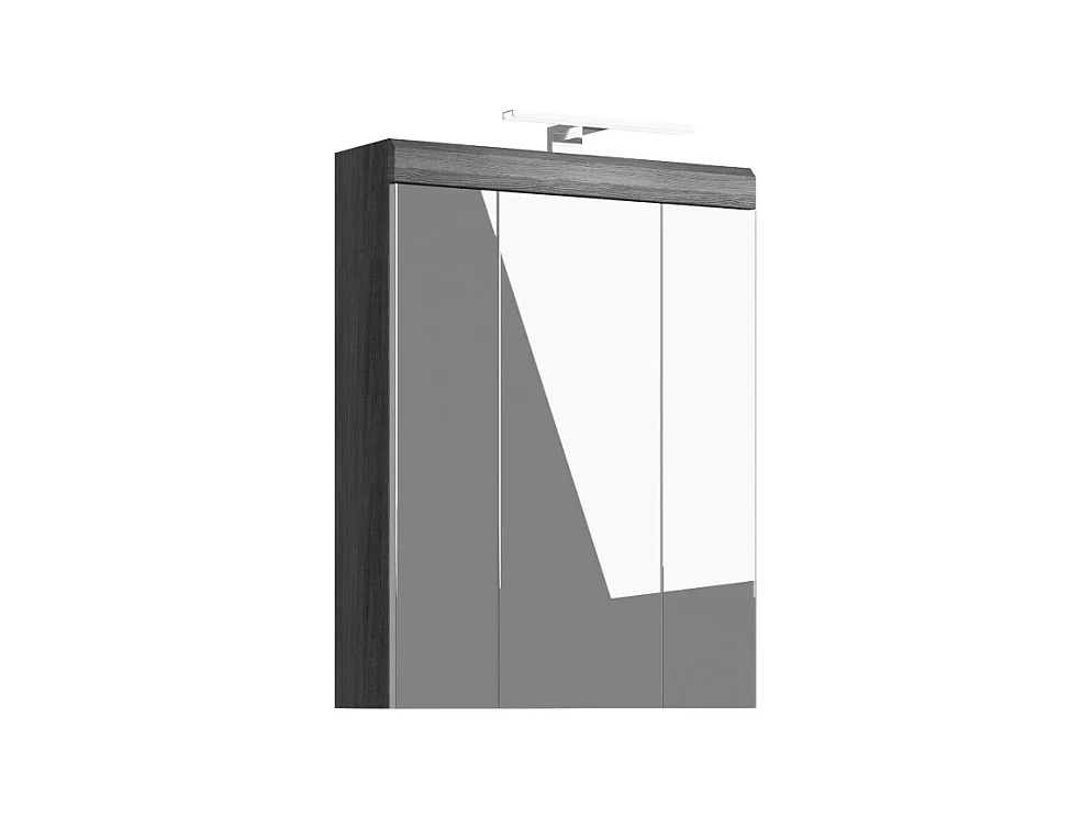 Mueble alto de almacenamiento SCOTT – 3 puertas con espejo y LED – Gris oscuro y blanco – 60x79x37 cm