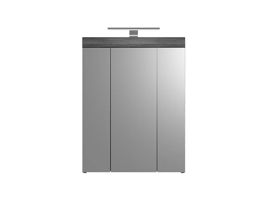 Mueble alto de almacenamiento SCOTT – 3 puertas con espejo y LED – Gris oscuro y blanco – 60x79x37 cm