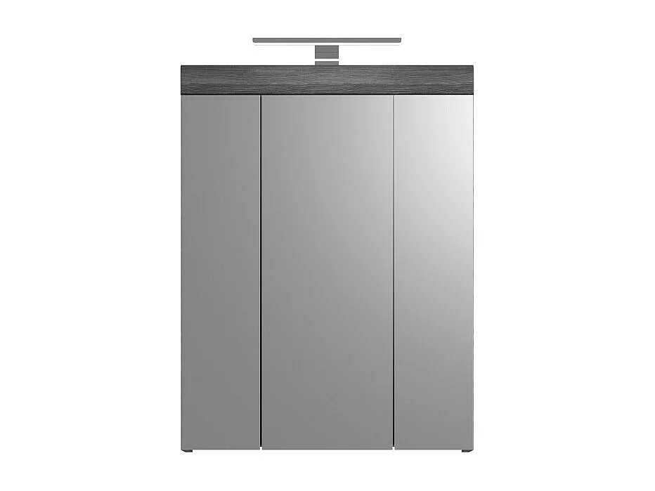 Mueble alto de almacenamiento SCOTT – 3 puertas con espejo y LED – Gris oscuro y blanco – 60x79x37 cm