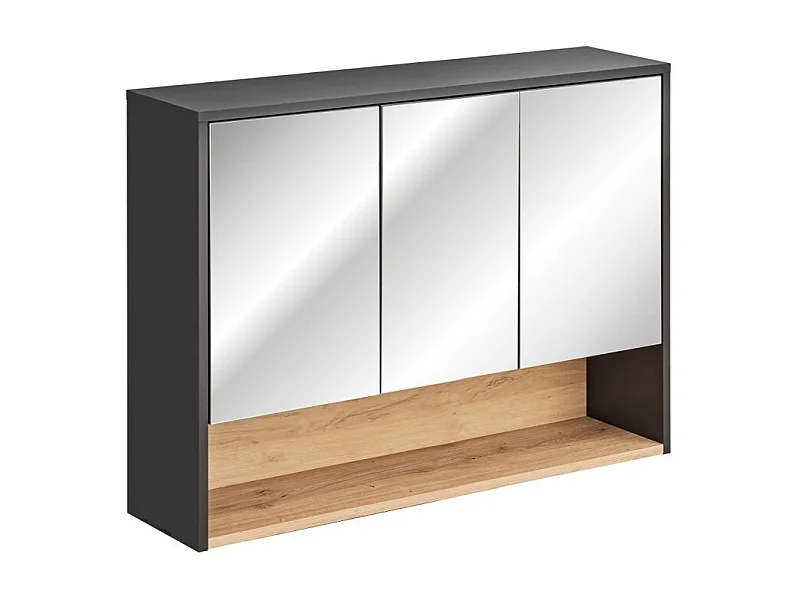 Móvel alto para banheiro TALOKA – 3 portas espelho – Cinza antracite e carvalho claro – L100 cm – Suspenso