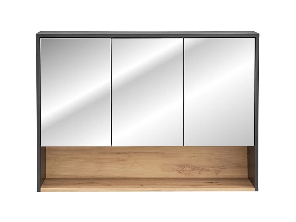 Móvel alto para banheiro TALOKA – 3 portas espelho – Cinza antracite e carvalho claro – L100 cm – Suspenso