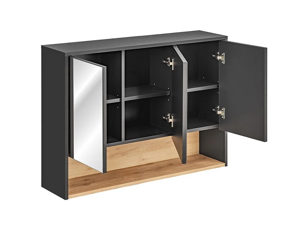 Móvel alto para banheiro TALOKA – 3 portas espelho – Cinza antracite e carvalho claro – L100 cm – Suspenso