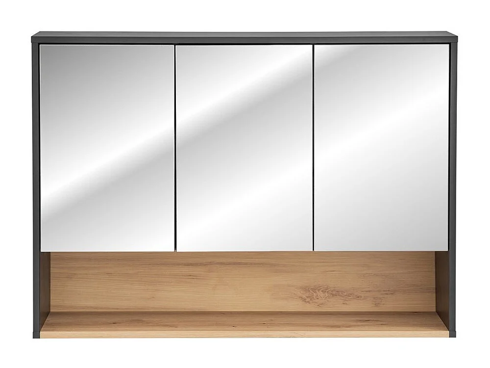 Móvel alto para banheiro TALOKA – 3 portas espelho – Cinza antracite e carvalho claro – L100 cm – Suspenso