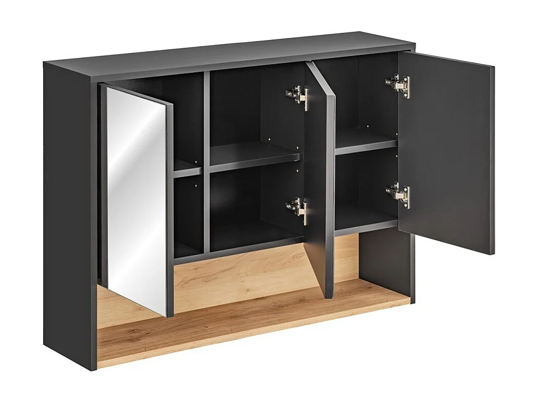 Móvel alto para banheiro TALOKA – 3 portas espelho – Cinza antracite e carvalho claro – L100 cm – Suspenso