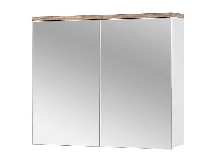 Móvel para Banheiro ERMANO – Carvalho Claro e Branco Brilhante – 80x70 cm – 2 Portas com Espelho – Para Pendurar