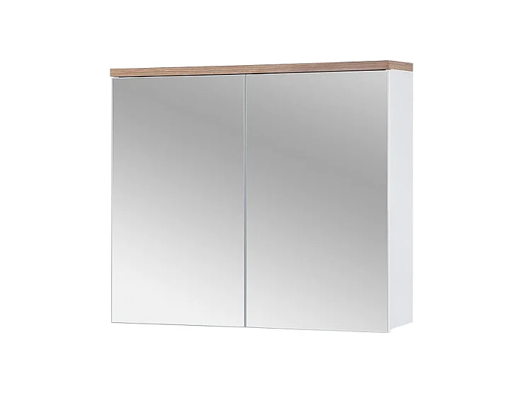Meuble salle de bain ERMANO – Chêne clair et blanc brillant – 80x70 cm – 2 portes miroir – À suspendre