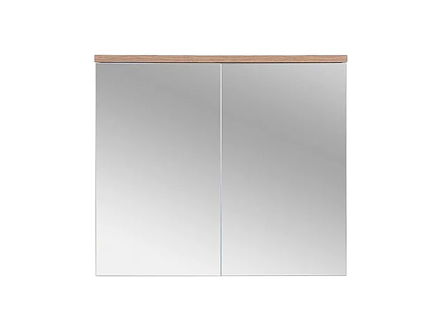 Meuble salle de bain ERMANO – Chêne clair et blanc brillant – 80x70 cm – 2 portes miroir – À suspendre