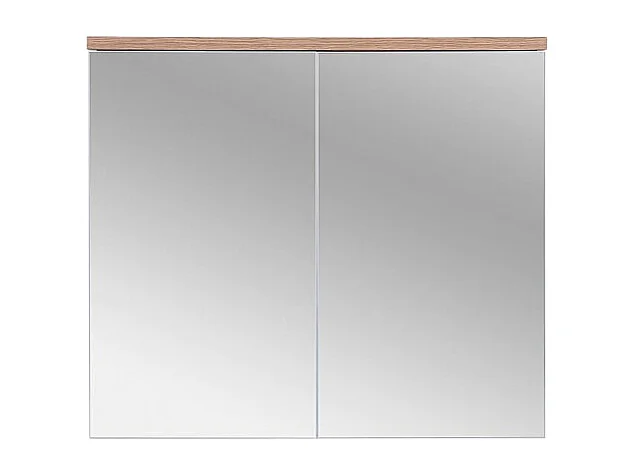 Móvel para Banheiro ERMANO – Carvalho Claro e Branco Brilhante – 80x70 cm – 2 Portas com Espelho – Para Pendurar