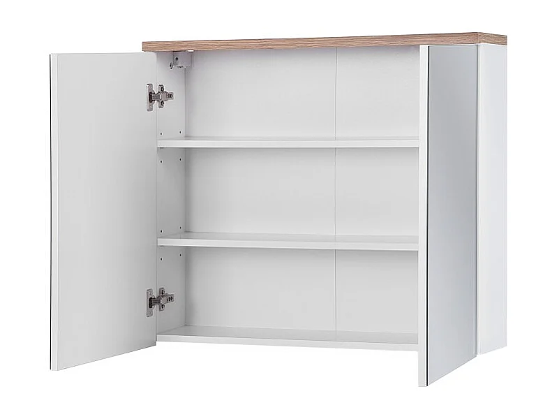 Móvel para Banheiro ERMANO – Carvalho Claro e Branco Brilhante – 80x70 cm – 2 Portas com Espelho – Para Pendurar