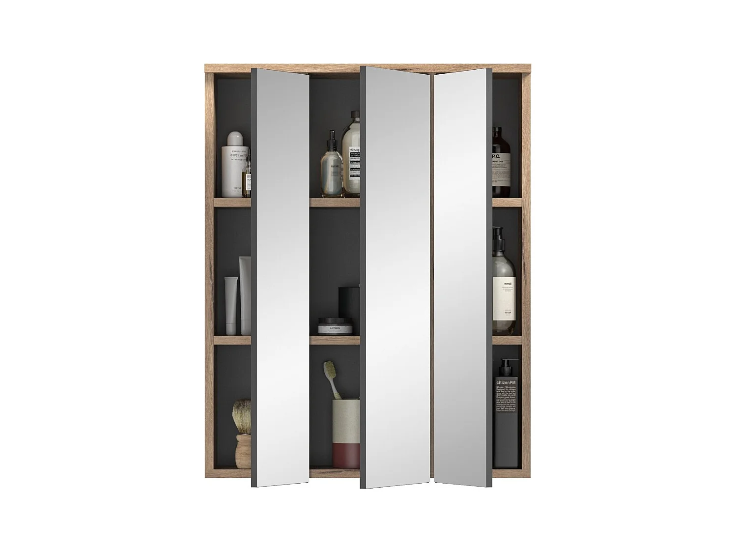 Móvel de armazenamento com espelhos – Carvalho claro – SELMA