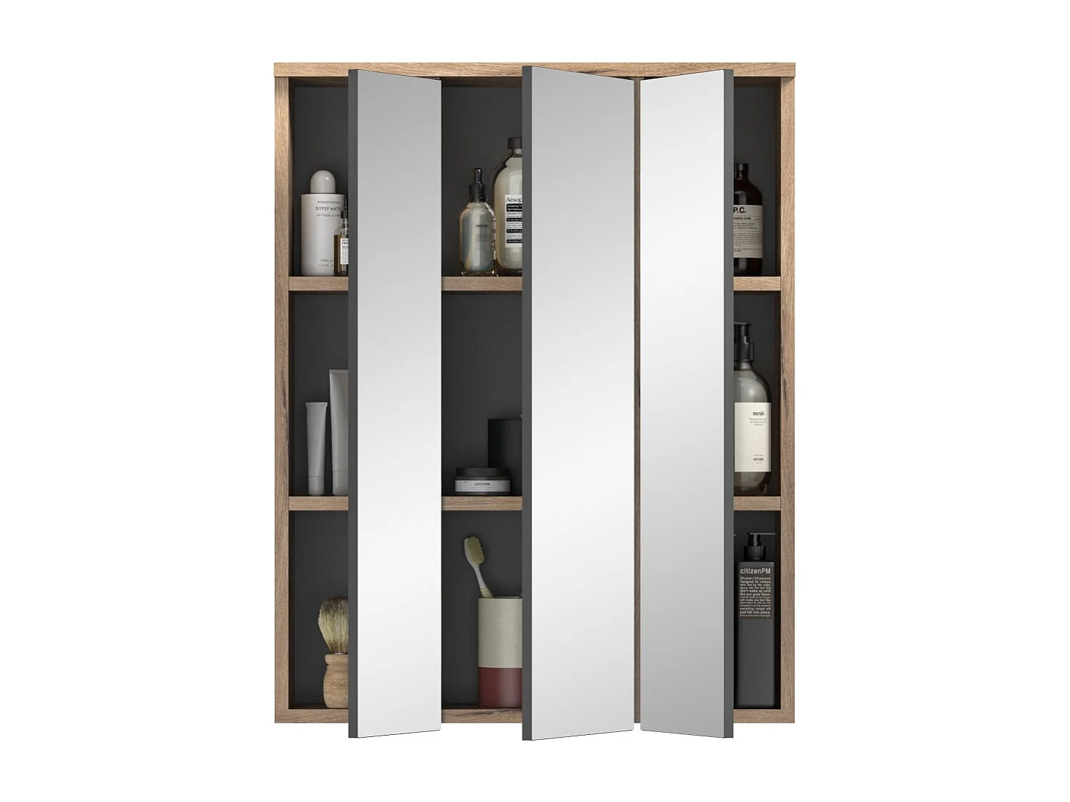 Móvel de armazenamento com espelhos – Carvalho claro – SELMA