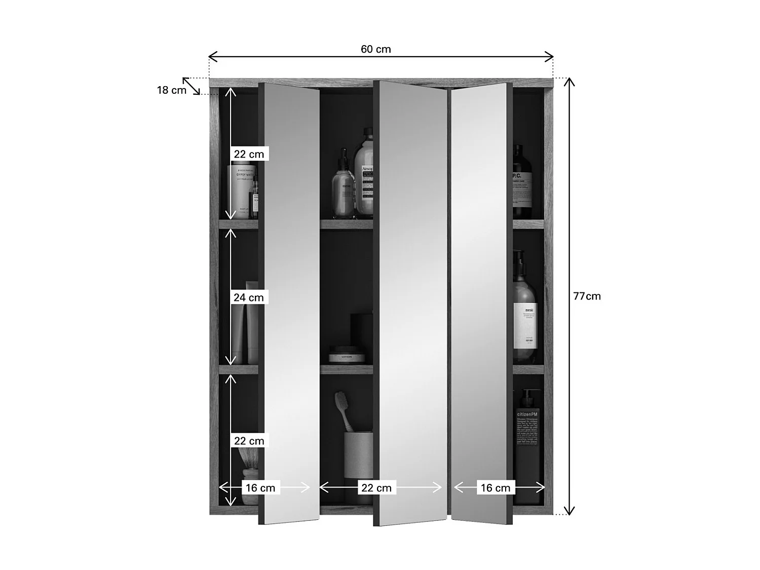 Móvel de armazenamento com espelhos – Carvalho claro – SELMA