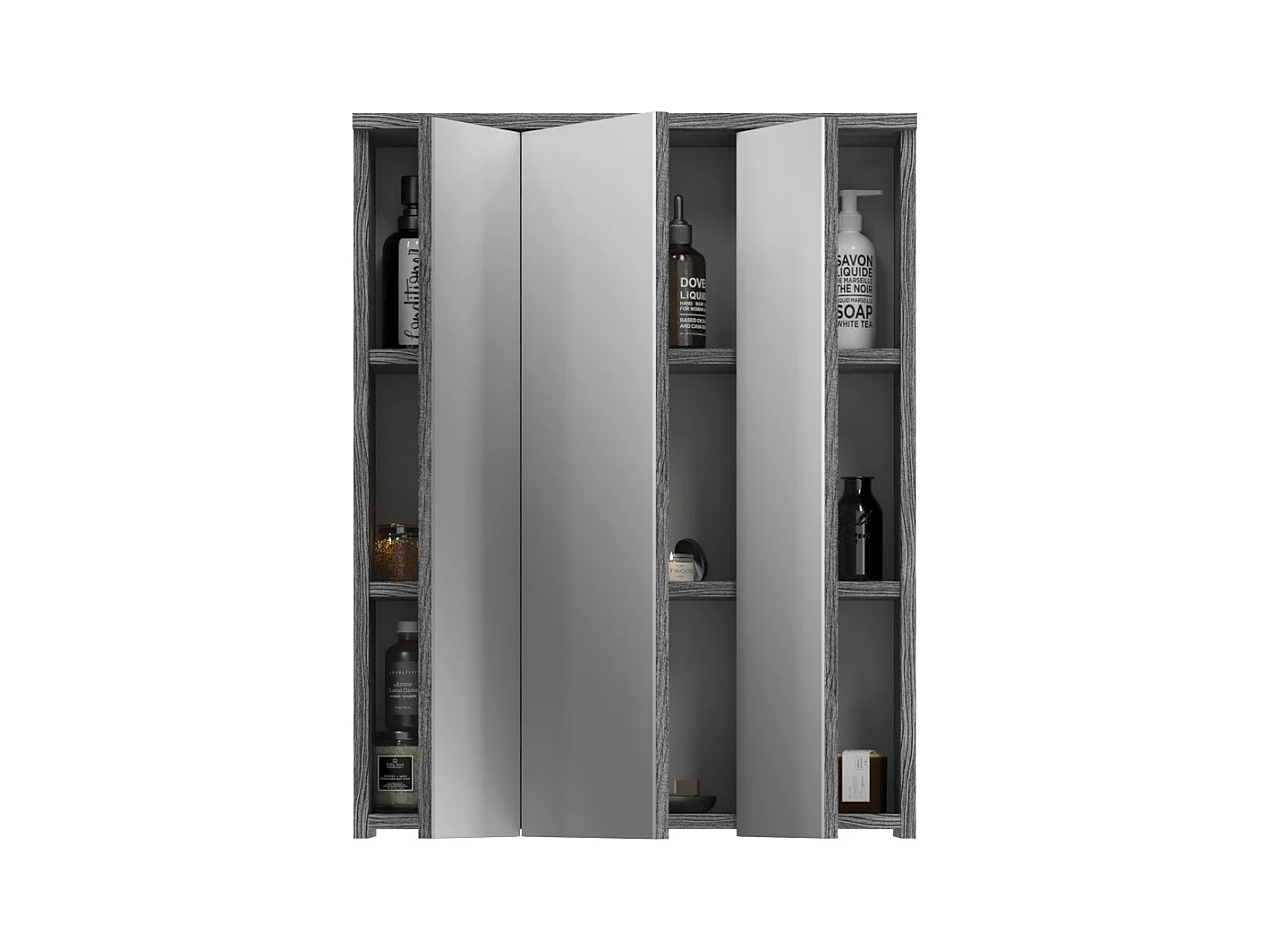 Mueble de almacenamiento para baño WILLIAM – Blanco y gris oscuro – 9 nichos suspendidos