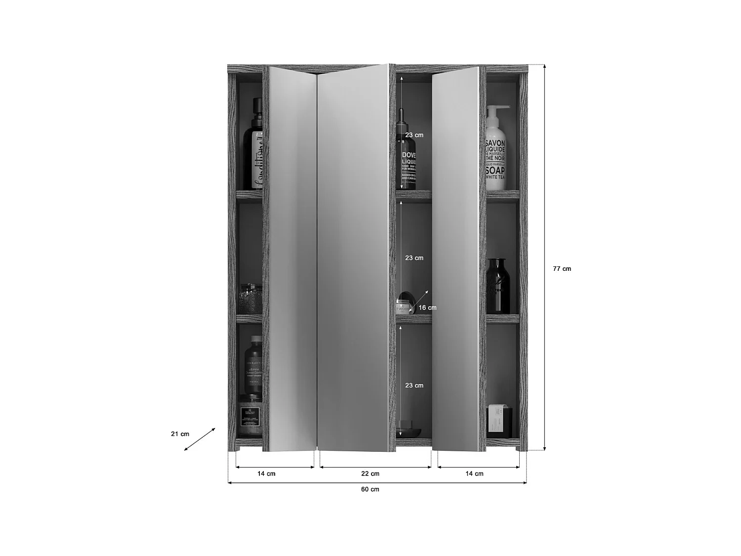 Mueble de almacenamiento para baño WILLIAM – Blanco y gris oscuro – 9 nichos suspendidos