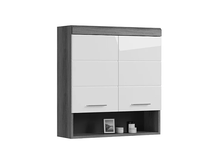 Meuble de rangement haut SCOTT – 2 portes – Gris foncé et blanc – 74x79x24 cm