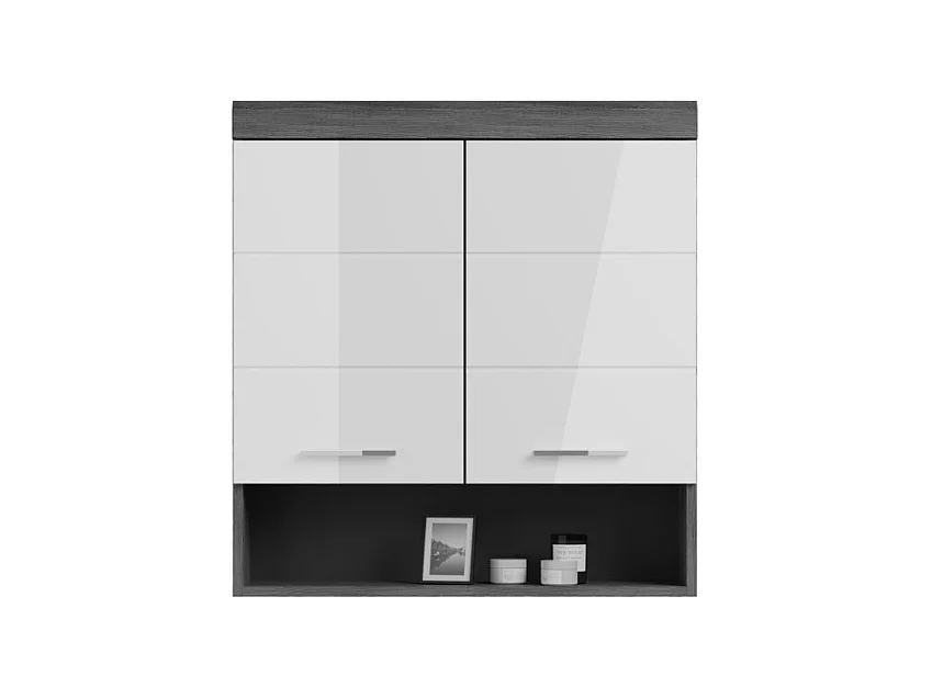 Meuble de rangement haut SCOTT – 2 portes – Gris foncé et blanc – 74x79x24 cm