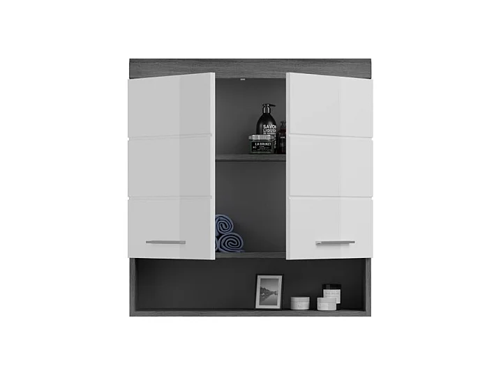 Meuble de rangement haut SCOTT – 2 portes – Gris foncé et blanc – 74x79x24 cm